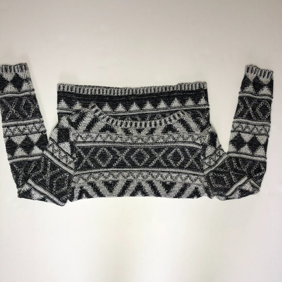 Lucky Brand Jacquard Black & White Geo Print Long Sleeve Sweater Y2K Classic - Picture 7 of 10